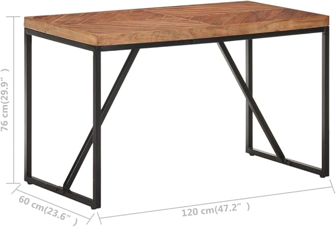 Industrial Acacia Wood Dining Table 47.2"x23.6" Rectangular Chevron Pattern Kitchen Table for 4 with Steel Frame Modern Dining Room for Living Room Apartment and Kitchen
