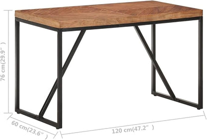Industrial Acacia Wood Dining Table 47.2"x23.6" Rectangular Chevron Pattern Kitchen Table for 4 with Steel Frame Modern Dining Room for Living Room Apartment and Kitchen