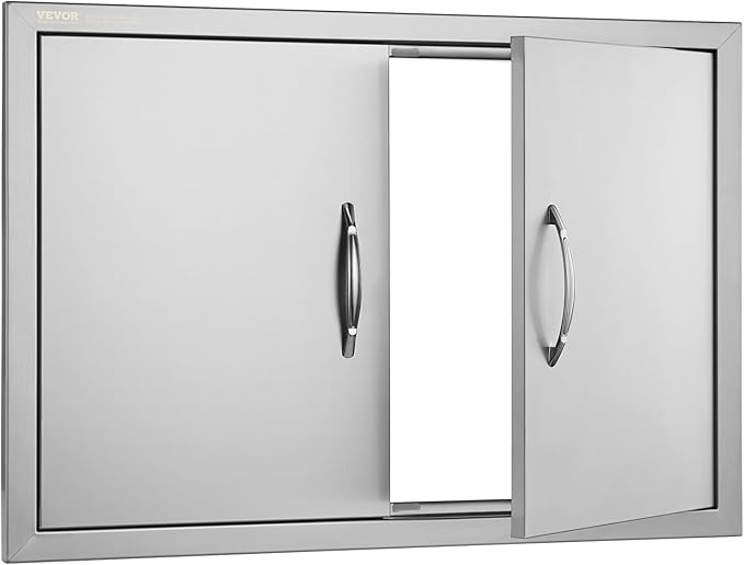 VEVOR BBQ Access Door, 30.5W x 21H Inch Double Outdoor Kitchen, Stainless Steel Flush Mount, Wall Vertical With Handles, for BBQ Island, Grilling Station, Outside Cabinet