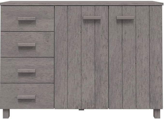 Light Grey Sideboard Buffet Cabinet, 44.5" Wide Solid Pine & MDF Storage Console with 2 Doors 4 Drawers, Modern Coffee Bar Liquor Cabinet for Dining Room Living Room Kitchen