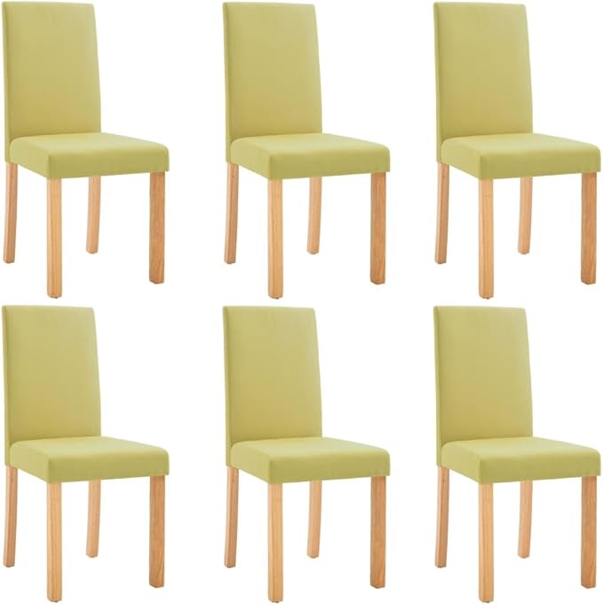 Set of 6 Green Fabric and Rubberwood Dining Chairs Ergonomic Comfort Modern Design for Dining Room Kitchen Living Room Accent Furniture