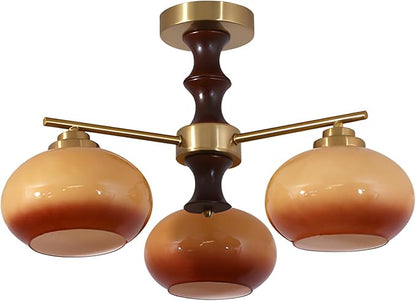 KCO Lighting 3 Light Glass Semi Flush Mount Ceiling Light Antique Brass Hallway Ceiling Light Fixtures Gold Sputnik Chandelier Light Fixture