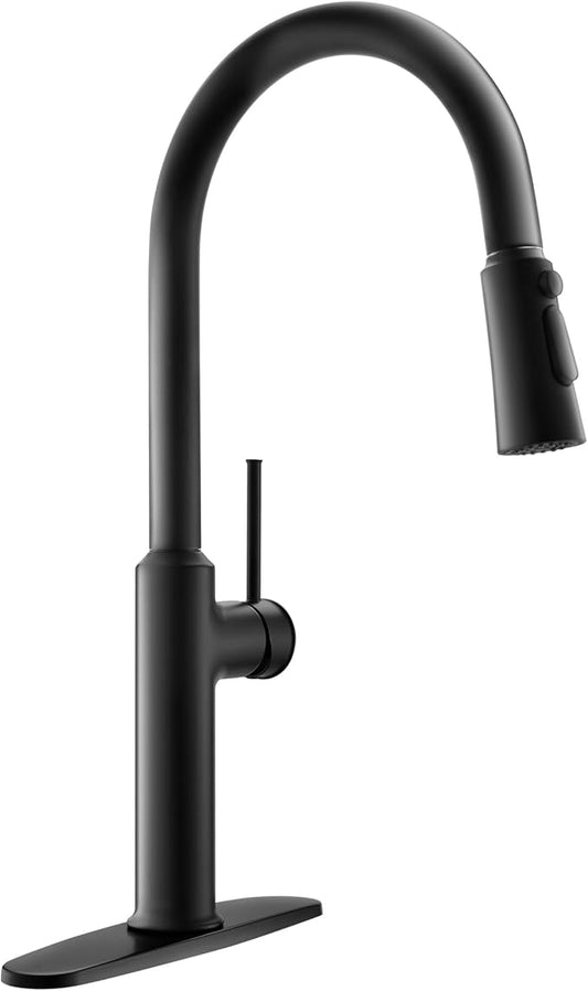 Matte Black Kitchen Faucets High Arc Single Handle Tall Kitchen Faucet with Pull Down Sprayer, Solid Brass 19 inch