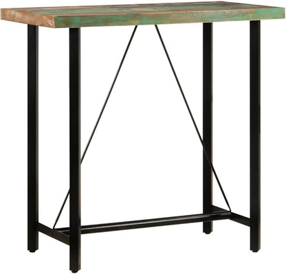 Industrial Style Bar Table with Multicolor Finish, Solid Reclaimed Wood and Iron Frame for Dining Room or Kitchen Use