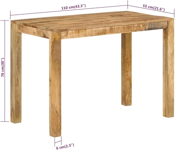 Solid Mango Wood Dining Table 43.3x21.7 Brown Rustic Rectangular Modern Kitchen Table for 4, Small Dining Room, Apartment & Nook