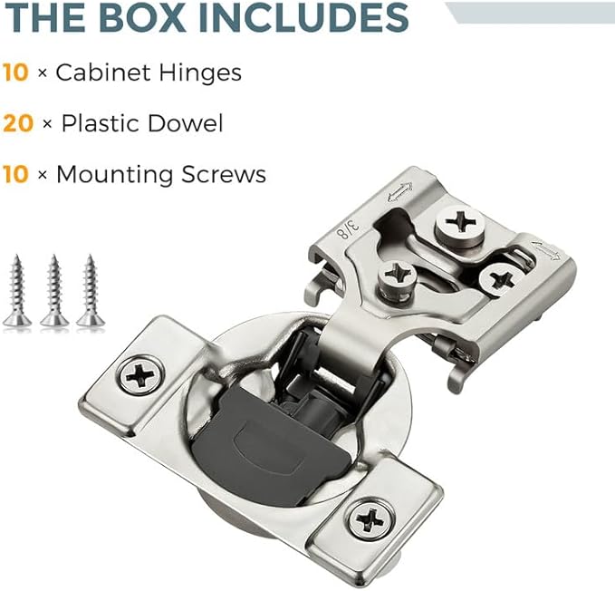 HOME EDIT 10 Pack 5 Pairs 3/8 inch Overlay Soft Close Cabinet Hinges for Kitchen, Stainless Steel Three-Way Adjustable, Concealed Self-Closing Door Hinges