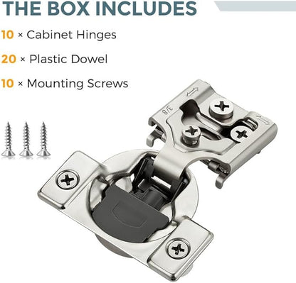 HOME EDIT 10 Pack 5 Pairs 3/8 inch Overlay Soft Close Cabinet Hinges for Kitchen, Stainless Steel Three-Way Adjustable, Concealed Self-Closing Door Hinges