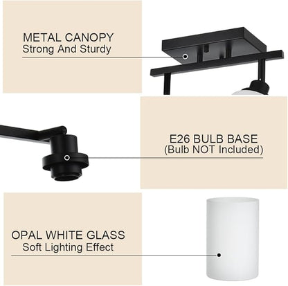 TODOLUZ 3-Lights Track Lighting Kit, Black Directional Ceiling Light Fixtures with Opal White Glass, Wall Mounted Spotlight for Kitchen Hallway