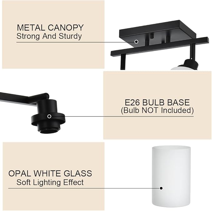 TODOLUZ 6-Lights Track Lighting Fixtures, Black Modern Bathroom Light Fixtures Ceiling with Rotatable Track Head & Opal White Glass, Wall Mounted Track Light for Kitchen