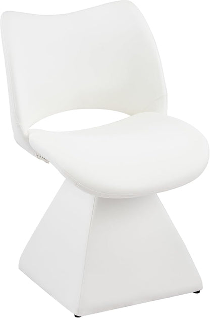 Swivel Dining Chair Upholstered Faux Leather Accent Seat with Curved High Back, Cushioned Foam Padding, Metal and Wood Support, Modern Armless Vanity Desk Chair for Kitchen Island, Dining Room (White)