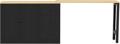 Virubi Kitchen Island with Extendable Table,3 Drawers and Storage Cabinet, Wood Sideboard Buffet Cabinet with Storage, for Living Room, Kitchen,Dining Room (Black+Natural)