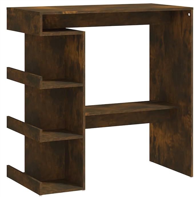 Smoked Oak Bar Table with Storage Rack, 40 Inch Height Dining Table for Kitchen, Living Room, and Breakfast Nook