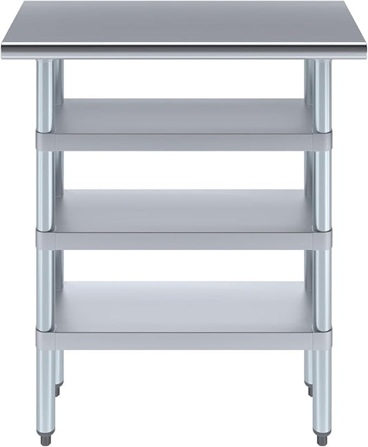 AmGood Stainless Steel Work Table with 3 Shelves | Kitchen Island Food Prep | Laundry Garage Utility Bench | NSF Certified (30" Long x 14" Deep)