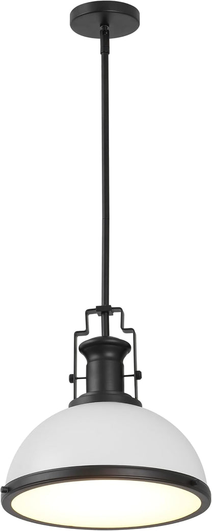 JONATHAN Y 13" Matte Black/White Modern Industrial Iron LED Dome Pendant Light, Adjustable Hanging Fixture for Kitchen Island or Entryway, Black Metal Shade, LED Bulb Included (JYL9536E)
