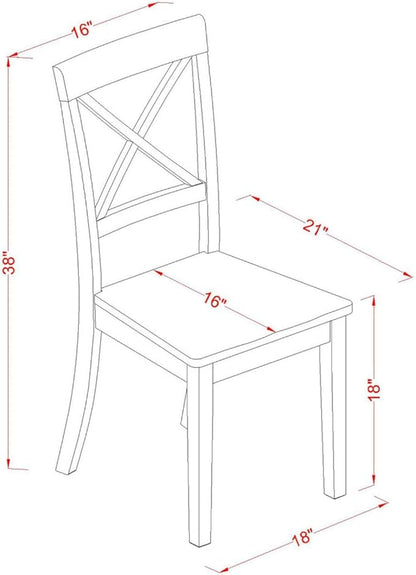 East West Furniture BOC-WHI-W Boston Dining Room Chairs - Cross Back Solid Wood Seat Chairs, Set of 2, Linen White