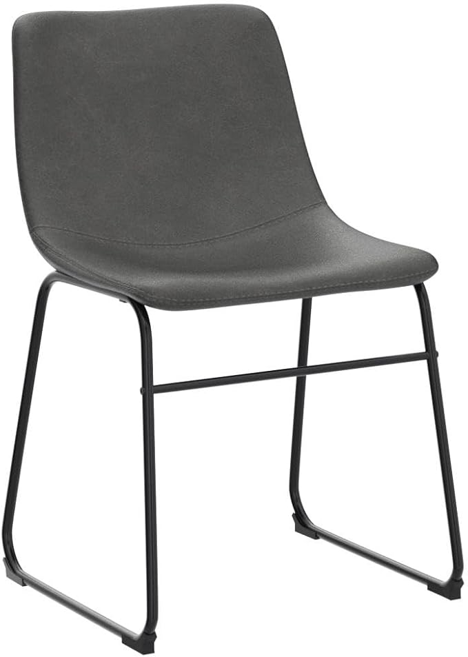 LEMBERI Faux Leather Dining Chairs Set of 2, 18 Inch Modern Kitchen Dining Room Chairs with Backrest and Metal Legs, Comfortable Upholstered Seat, Grey