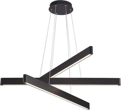 YISDESIGN 3-Light Solid Wood Black Linear Pendant Light - Dimmable Modern LED Chandelier for Dining Room Table Kitchen Island Living Room Ceiling - 45W Warm Light Adjustable Hanging Fixture Black