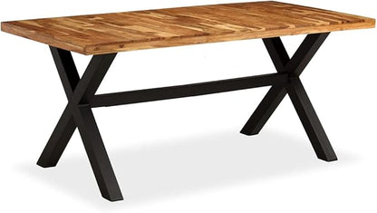 71 inch Industrial Dining Table Solid Acacia & Mango Wood Rectangle Brown Kitchen Furniture Seats 6 Easy Assembly for Dining Room and Modern Kitchen