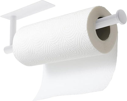 theaoo White Paper Towel Holder - Under Cabinet Paper Towel Holder for Kitchen, Adhesive Paper Towel Roll Rack for Bathroom Towel, Wall Mounted Matte Black Paper Towel Rack, SUS304 Stainless Steel