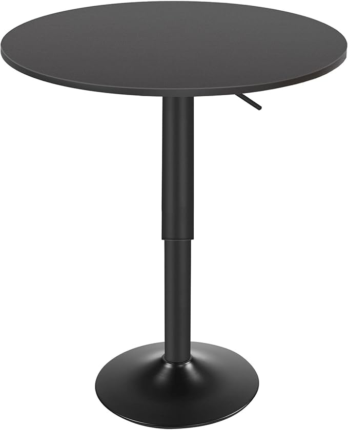 HOOBRO Bar Table, Height-Adjustable Round Pub Table 27-35.4 Inches, Cocktail Table with Sturdy Base, Modern Style, Easy to Assemble, Suitable for Small Space, Black BK58BT01G1