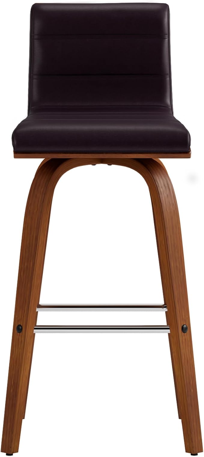 Vienna 26" Swivel Counter Stool in Walnut Wood Finish with Brown Faux Leather - Set of 2
