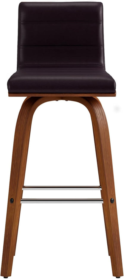 Vienna 26" Swivel Counter Stool in Walnut Wood Finish with Brown Faux Leather - Set of 4