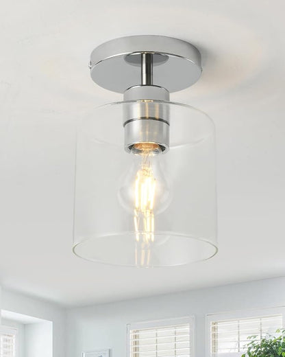 Chrome Semi Flush Mount Ceiling Light,Modern Farmhouse Ceiling Light Fixture for Closet Entryway,Hallway Light Fixture 5.9in Clear Glass Shade 2 Pack
