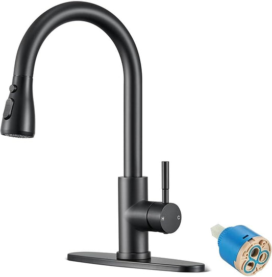 Matte Black Kitchen Faucets with Cartridge Replacement, High Arc Single Handle Stainless Steel Kitchen Sink Faucet for 1 or 3 Hole, Ideal for Farmhouse RV Laundry Bar Camper & Commercial