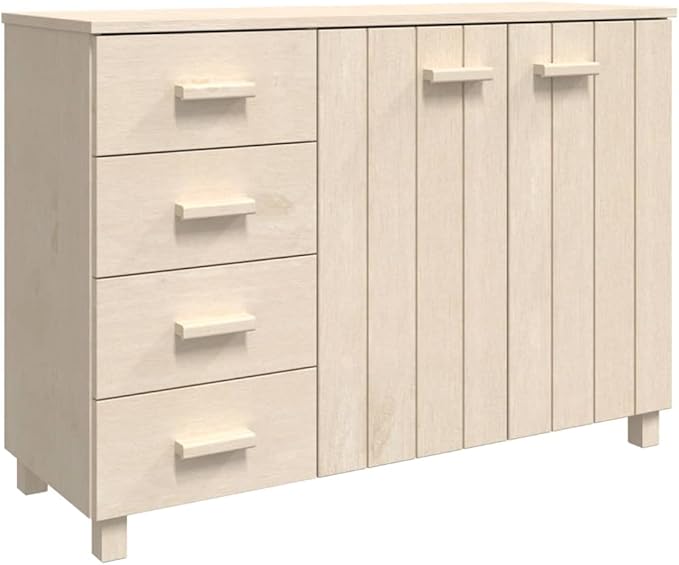 Honey Brown Pine Sideboard Buffet Cabinet 44.5" Wide 4-Drawer 2-Door Wine Bar Liquor Storage for Dining Room Living Room Entryway