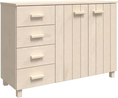 Honey Brown Pine Sideboard Buffet Cabinet 44.5" Wide 4-Drawer 2-Door Wine Bar Liquor Storage for Dining Room Living Room Entryway