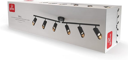 Globe Electric Foldable 6-Light Track Ceiling Light, Matte Black, Pivot Shades, GU10 Sockets