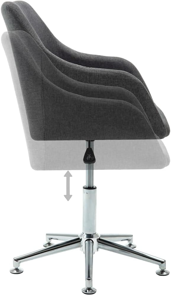 Dark Grey Fabric Height-Adjustable Swivel Dining Chair with Padded Armrests, Modern Contemporary Style for Kitchen Living Room Home Office