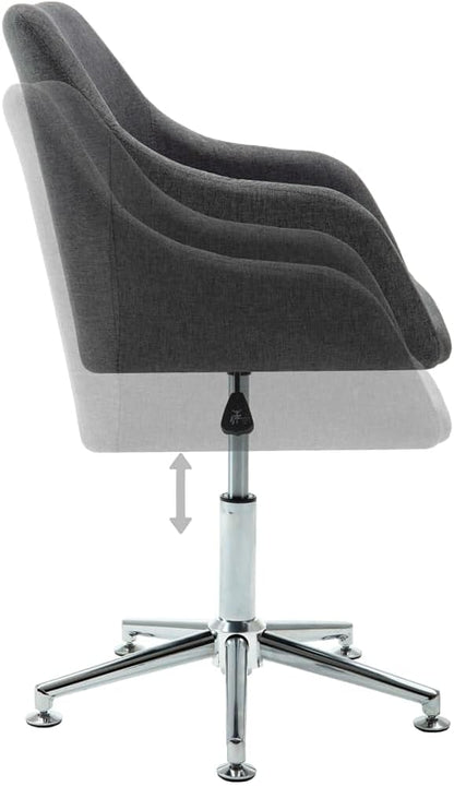 Dark Grey Fabric Height-Adjustable Swivel Dining Chair with Padded Armrests, Modern Contemporary Style for Kitchen Living Room Home Office