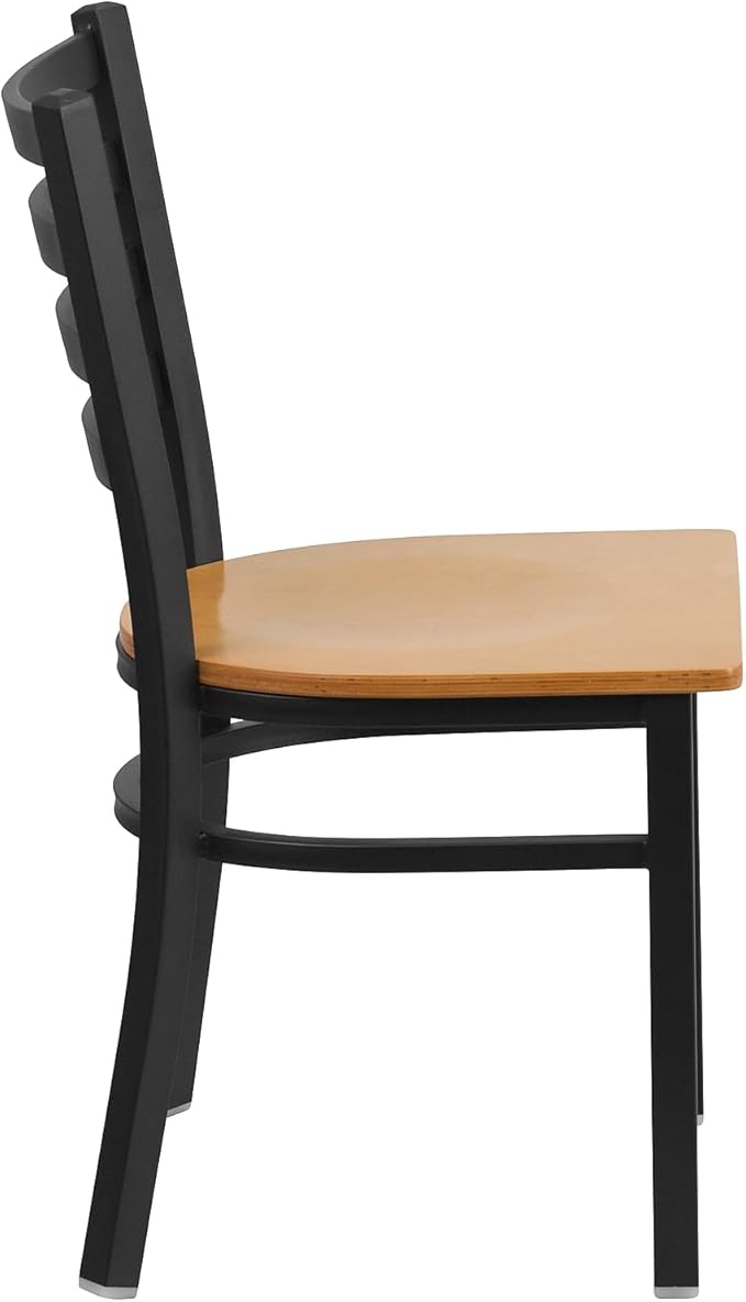 Flash Furniture 2 Pack HERCULES Series Black Ladder Back Metal Restaurant Chair - Natural Wood Seat
