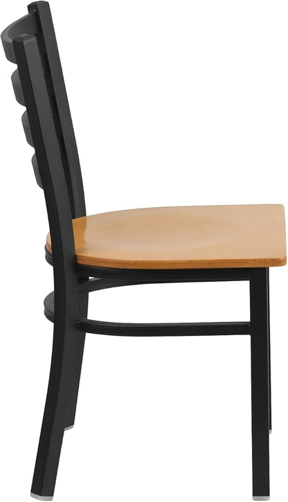 Flash Furniture 2 Pack HERCULES Series Black Ladder Back Metal Restaurant Chair - Natural Wood Seat