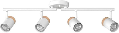 GLOBE Electric 64000165 28" 4-Light Foldable Track Lighting, Matte White, Hand Painted Wood-Tone Accent Detail, Pivoting Track Heads, Ceiling Light, Home Improvement