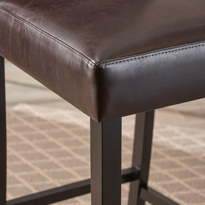 Set of 2, Counter Height Upholstered Bar Stools for Kitchen Island, Dark Brown Rubberwood Legs PU Faux Leather Seating 300LBS Weight Capacity