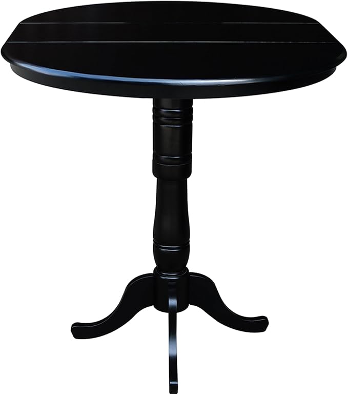 International Concepts 36-Inch Round Top Pedestal Table with 12-Inch Leaf, 42-Inch Bar Height, Black