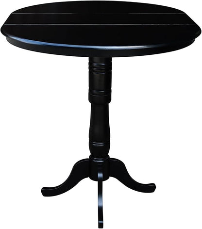 International Concepts 36-Inch Round Top Pedestal Table with 12-Inch Leaf, 42-Inch Bar Height, Black