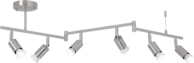 SEEBLEN 6-Light Nickel Track Lighting Fixture Ceiling, Modern LED Track Lighting with Flexible Foldable Arm and Rotatable Light Head, Adjustable Ceiling Light for Kitchen Islands, Dining Rooms