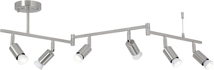 SEEBLEN 6-Light Nickel Track Lighting Fixture Ceiling, Modern LED Track Lighting with Flexible Foldable Arm and Rotatable Light Head, Adjustable Ceiling Light for Kitchen Islands, Dining Rooms