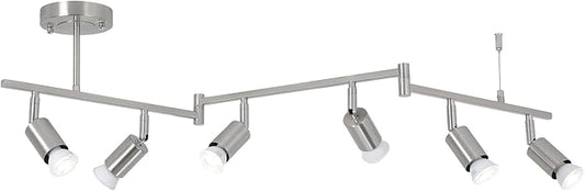 SEEBLEN 6-Light Nickel Track Lighting Fixture Ceiling, Modern LED Track Lighting with Flexible Foldable Arm and Rotatable Light Head, Adjustable Ceiling Light for Kitchen Islands, Dining Rooms