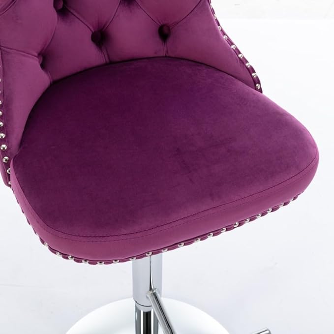 17.7 inch Base, Modern Upholstered Bar Stools with Backs Comfortable Tufted for Home Pub and Kitchen Island,Gray,Set of 2 (Purple + Velvet + Foam)
