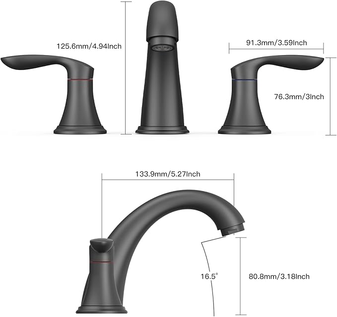 Bathroom Sink Faucet, Faucet for Bathroom Sink, Widespread Matte Black Bathroom Faucet 3 Hole with Stainless Steel Pop Up Drain and cUPC Lead-Free Hose - (Matte Black)