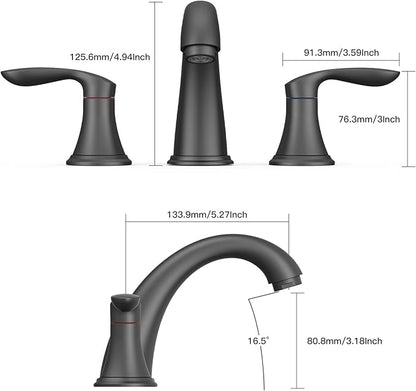 Bathroom Sink Faucet, Faucet for Bathroom Sink, Widespread Matte Black Bathroom Faucet 3 Hole with Stainless Steel Pop Up Drain and cUPC Lead-Free Hose - (Matte Black)
