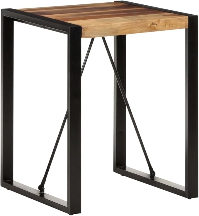 23.6" Small Dining Table Black Solid Acacia Wood Square Compact Industrial Bistro Kitchen Table for Two Indoor Use
