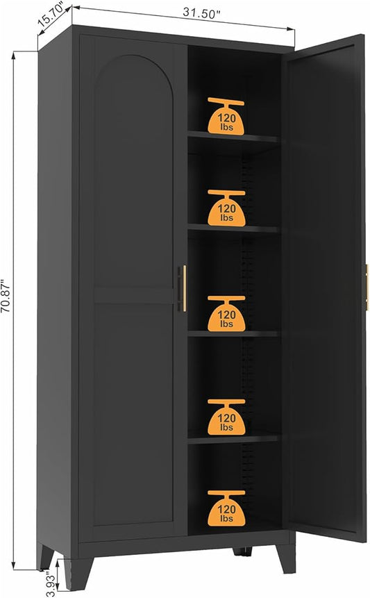 Ball & Cast 71″Tall Freestanding Kitchen Pantry Cabinet,Versatile Metal Storage Cabinet w/Adjustable Shelves & Doors,Pantry Cabinet for Kitchen and Dining Room,Black