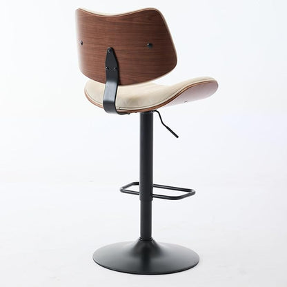 Walnut Bar Stools Adjustable Counter Height Black Leather Upholstered 360°Swivel Bar Chairs for Kitchen Island,Dining Room,Cafe,Beige,Set of 2