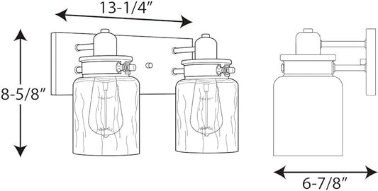 Progress Lighting P300046-009 Calhoun Collection Clear Glass Farmhouse Bath Vanity Light, 2-Light, Brushed Nickel
