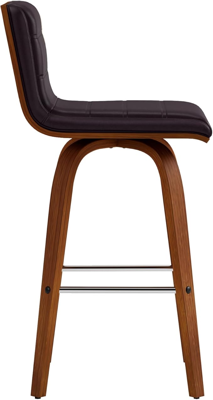 Vienna 26" Swivel Counter Stool in Walnut Wood Finish with Brown Faux Leather - Set of 2